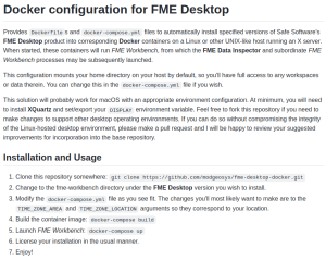 Screenshot of FME Desktop Docker container